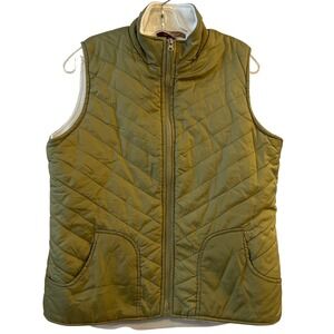 Lena Jeans Women Quilted Vest Olive Green Puffer Fleece Lined Zip Pockets Medium